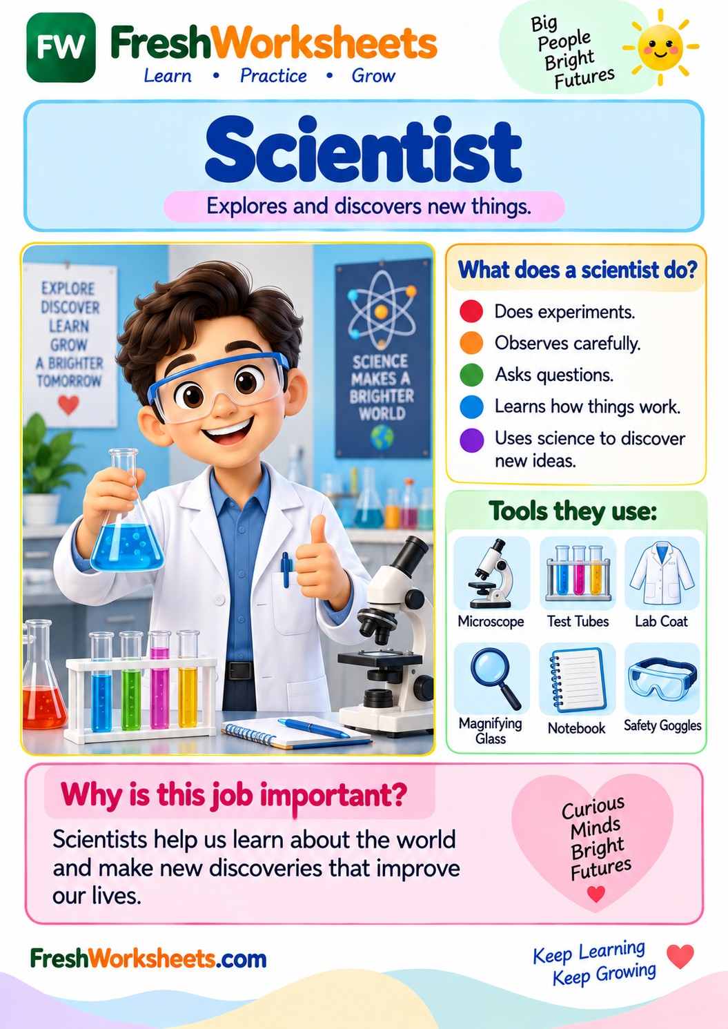 Free printable Scientist worksheet PDF for kids