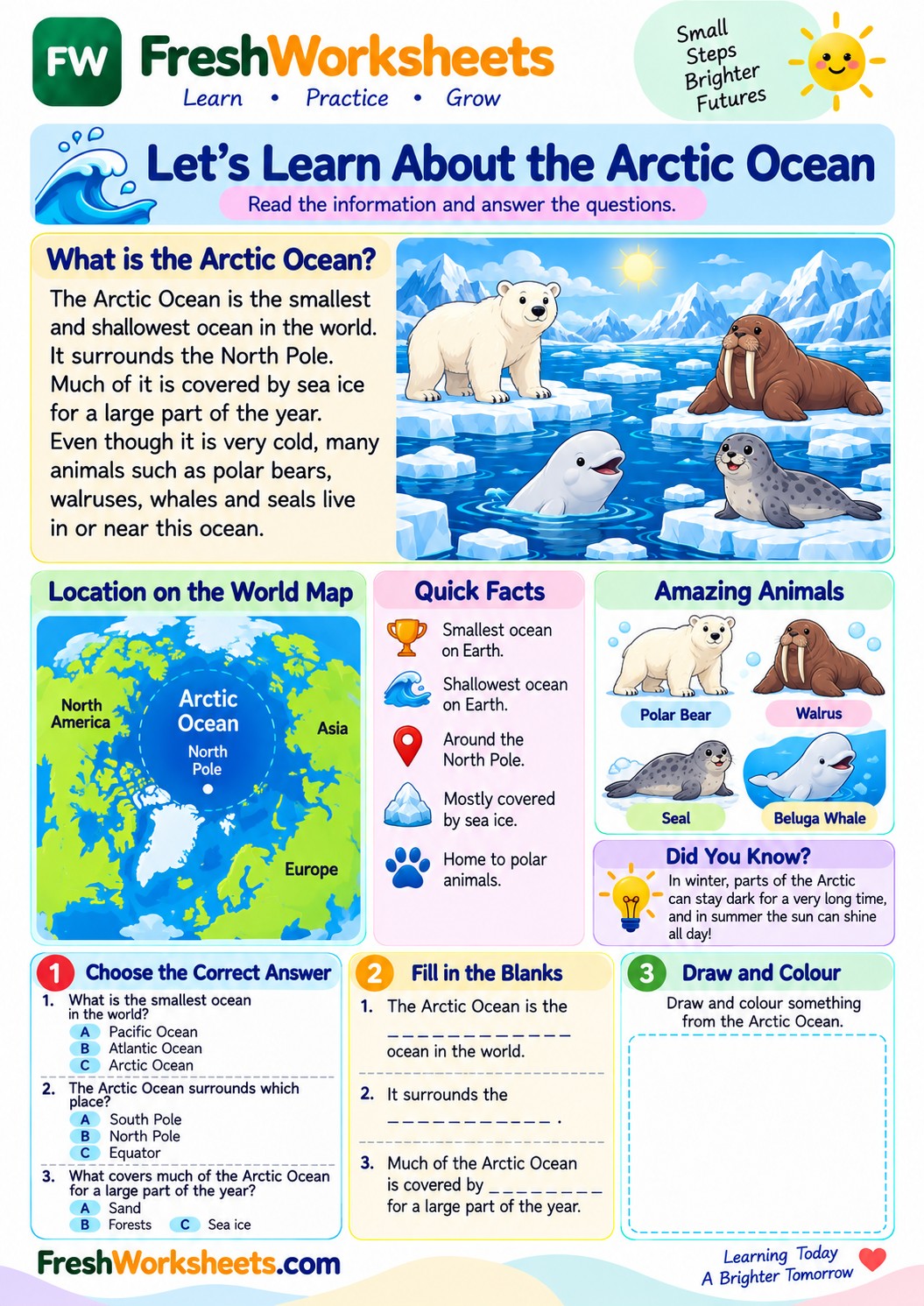 Free printable Arctic Ocean worksheet PDF for kids