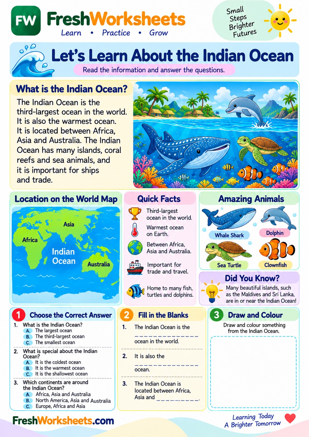 Free printable Indian Ocean worksheet PDF for kids