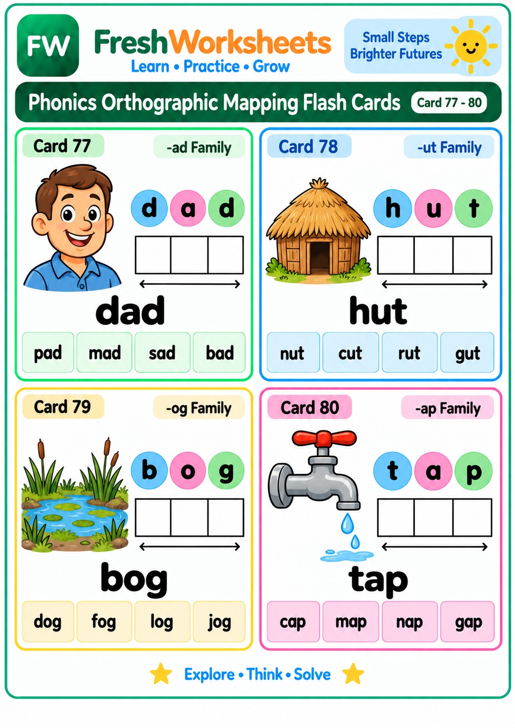 Free printable Word Families: -ad, -ut, -og, -ap worksheet PDF for kids
