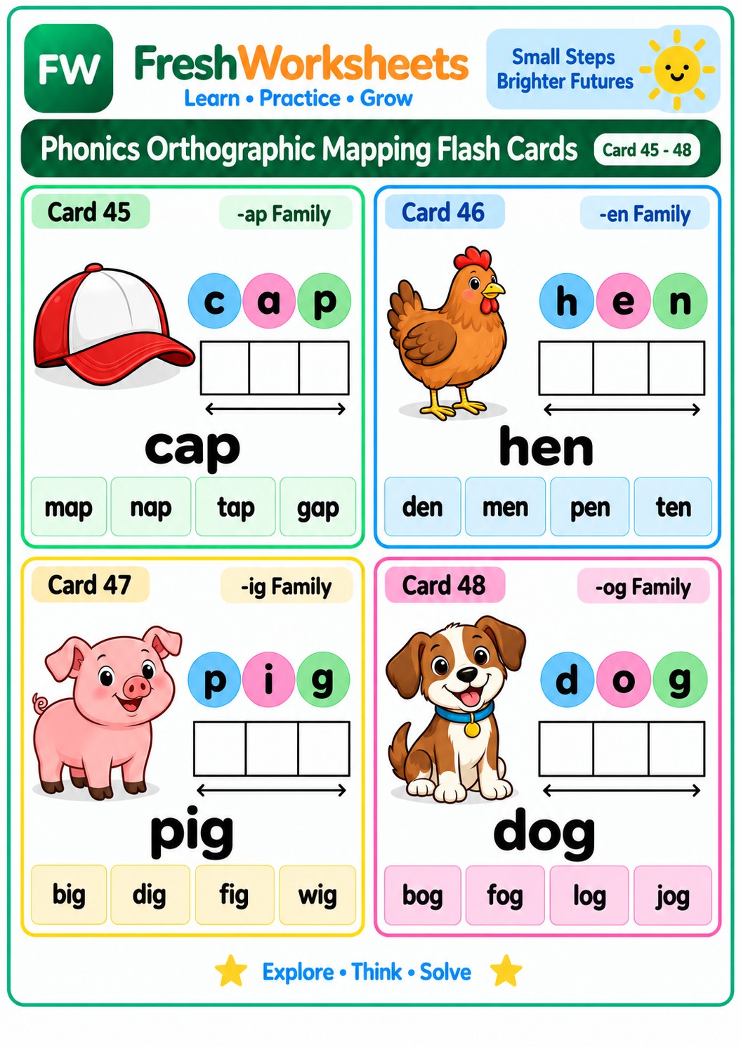 Free printable Word Families: -ap, -en, -ig, -og worksheet PDF for kids