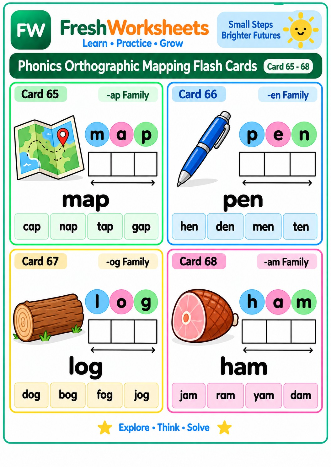 Free printable Word Families: -ap, -en, -og, -am worksheet PDF for kids