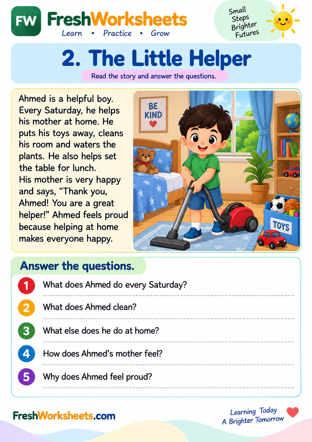 Free printable The Little Helper worksheet PDF for kids