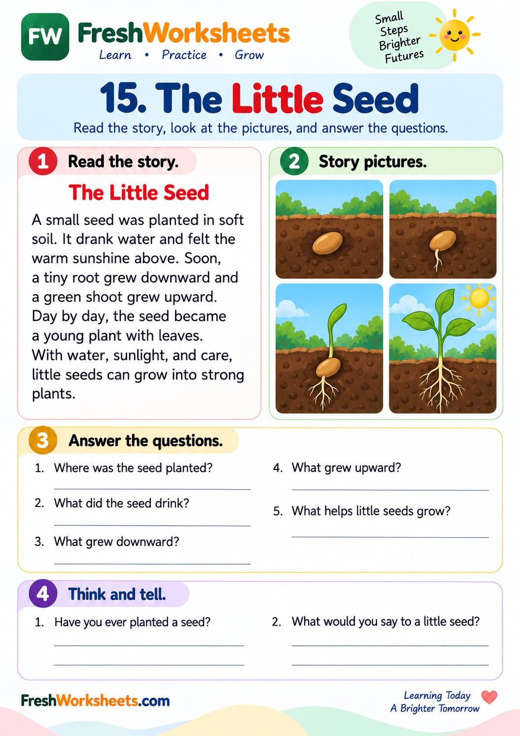 Free printable The Little Seed worksheet PDF for kids