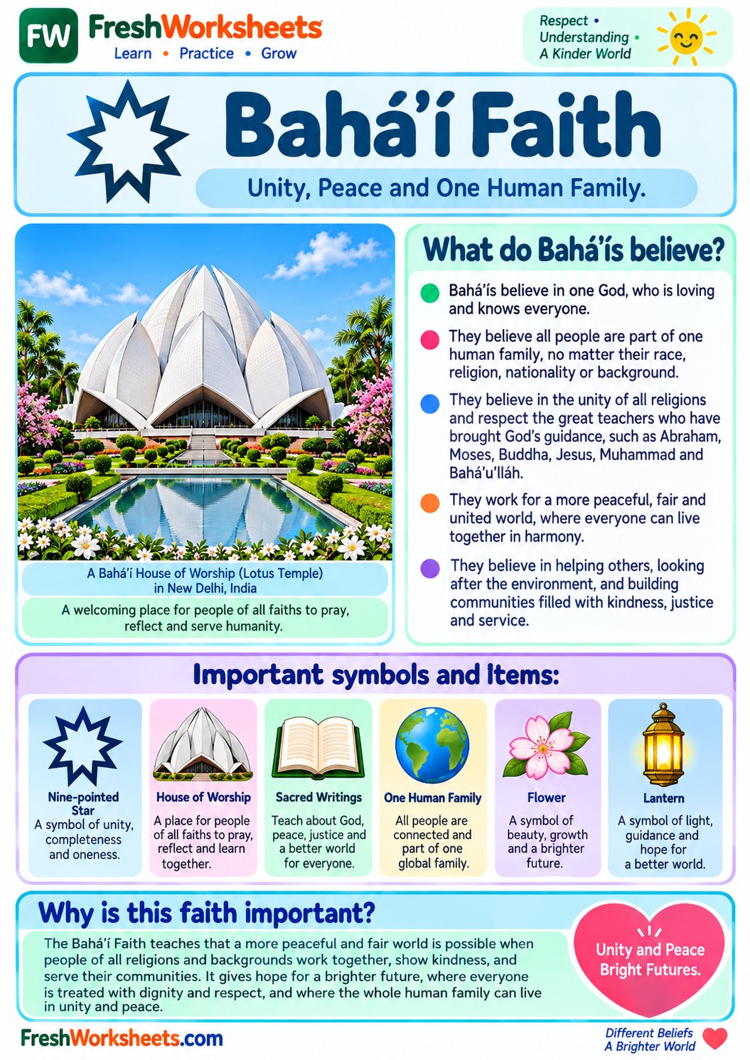 Free printable Bahá'í Faith worksheet PDF for kids