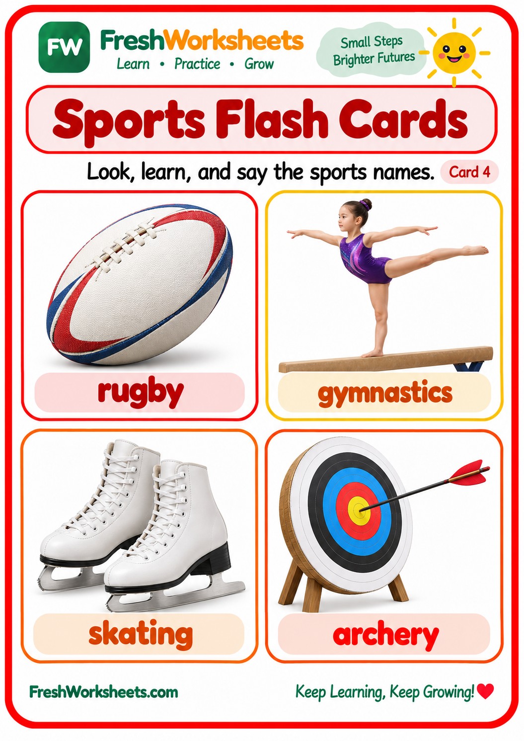 Free printable Sports Flash Cards Set 3 worksheet PDF for kids