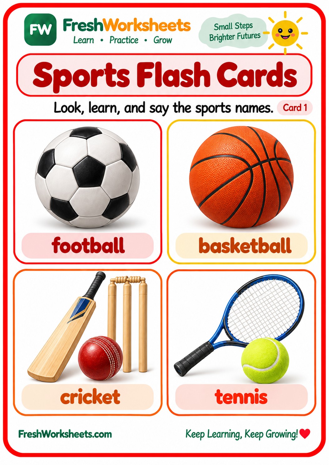 Free printable Sports Flash Cards Set 7 worksheet PDF for kids