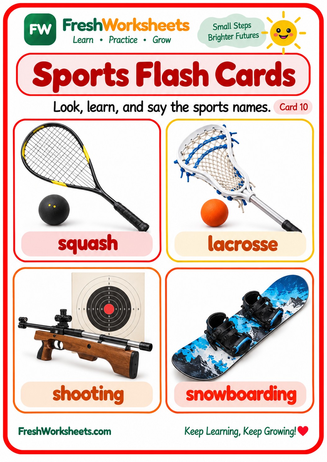 Free printable Sports Flash Cards Set 8 worksheet PDF for kids