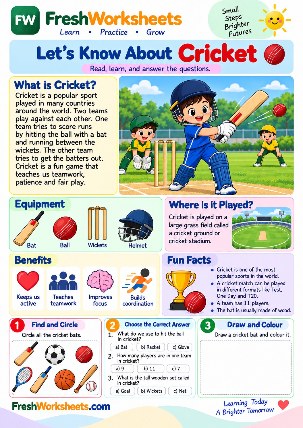 Free printable Cricket worksheet PDF for kids
