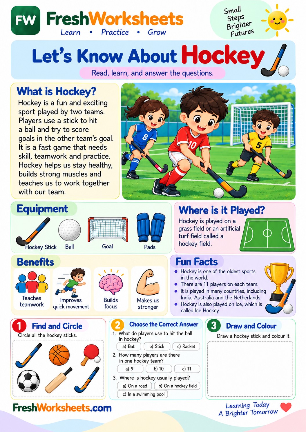 Free printable Hockey worksheet PDF for kids
