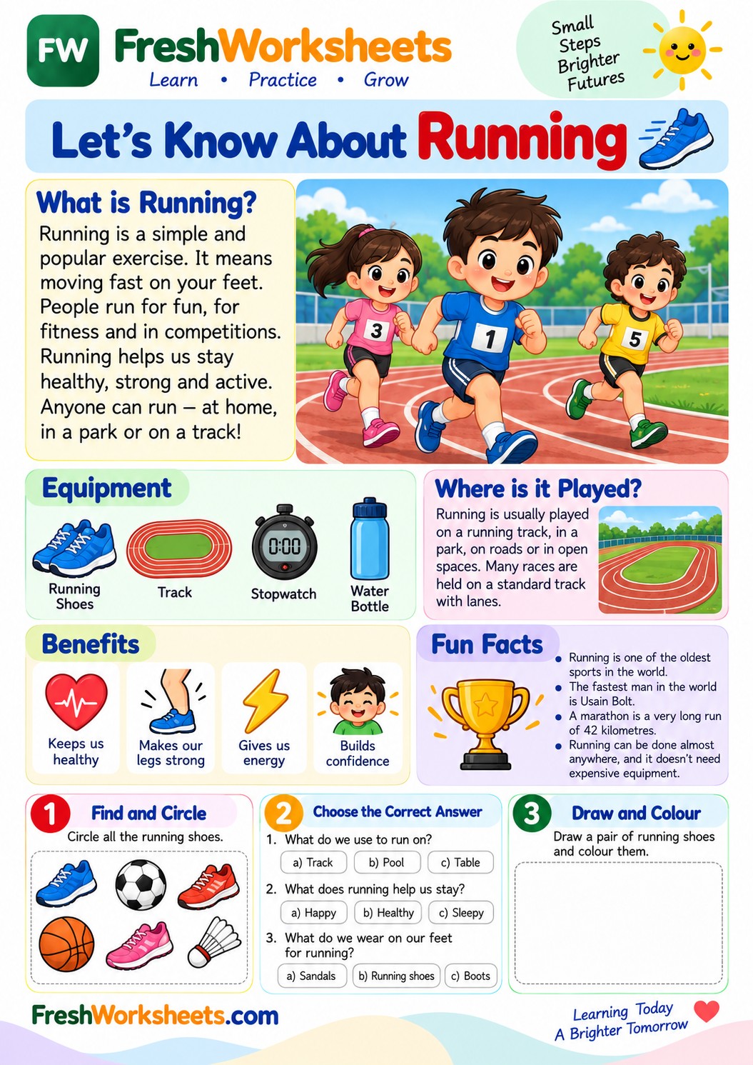 Free printable Running worksheet PDF for kids