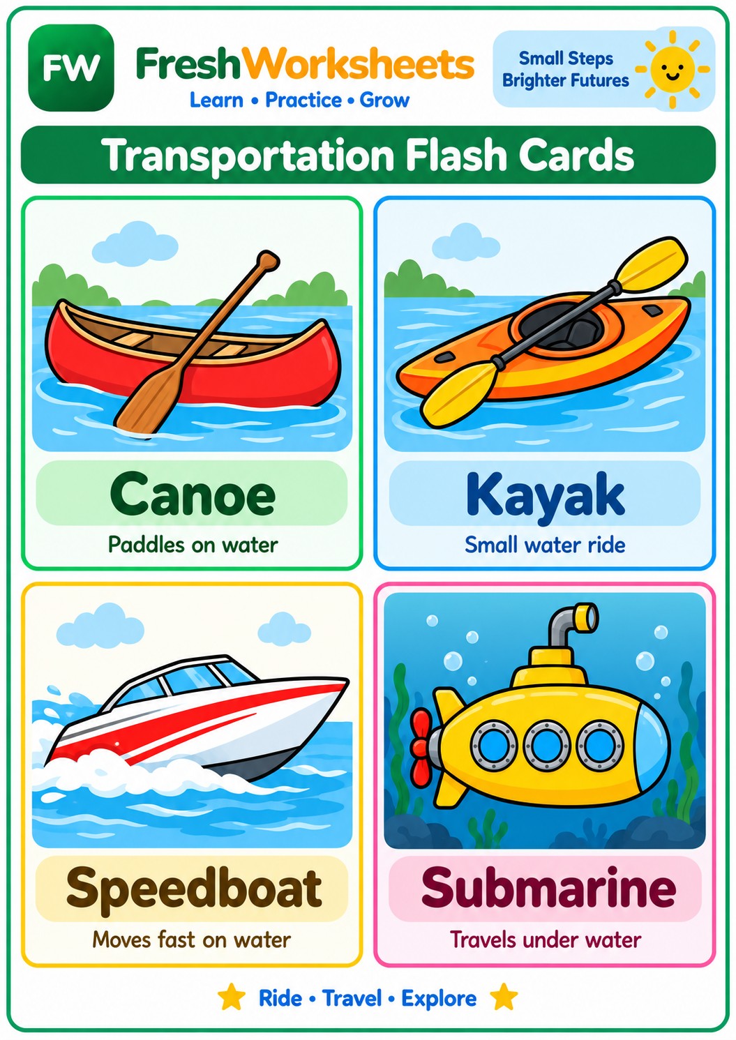 Free printable Transportation Flash Cards Set 7 worksheet PDF for kids