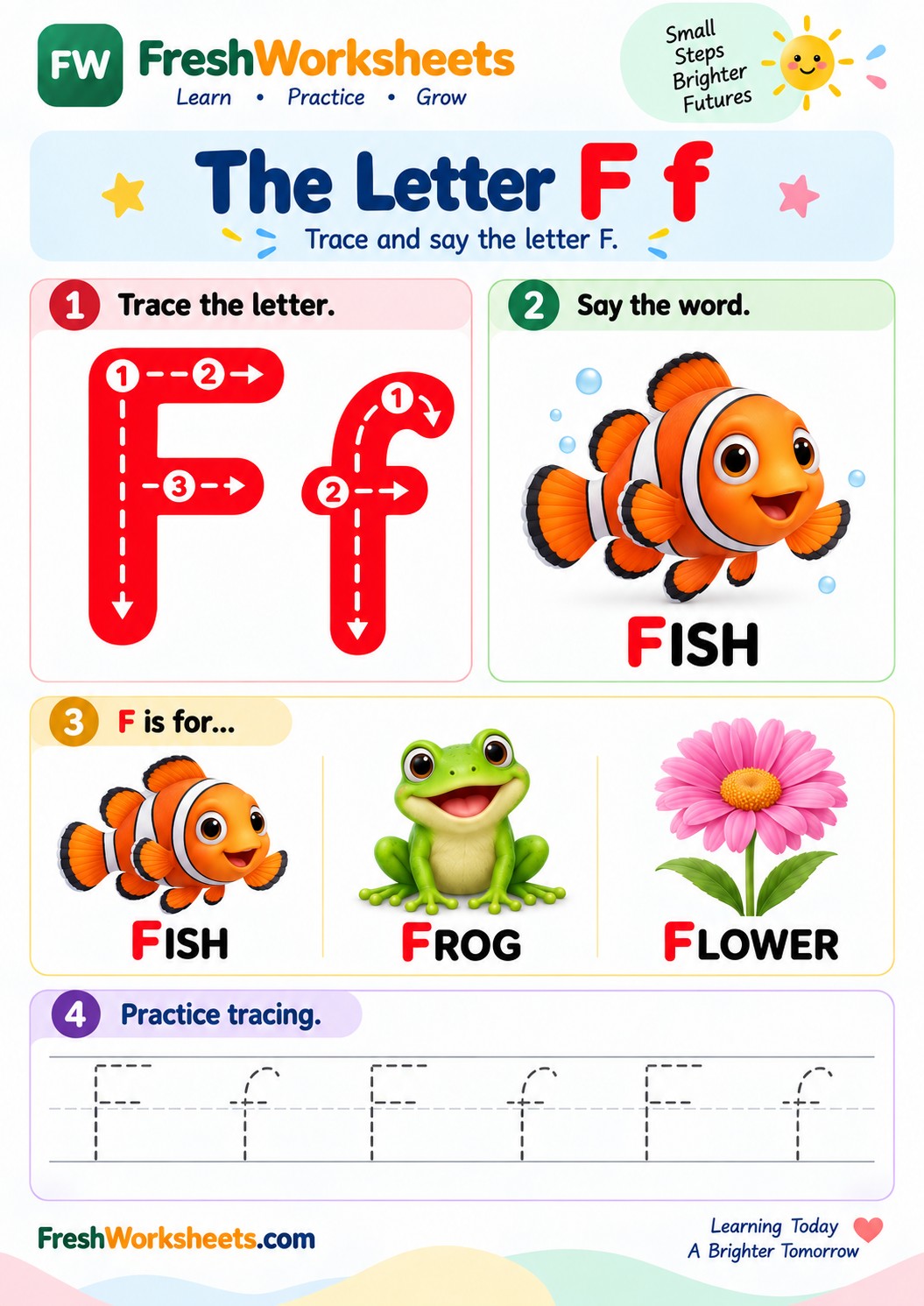 Free printable Uppercase and Lowercase Letter F worksheet PDF for kids