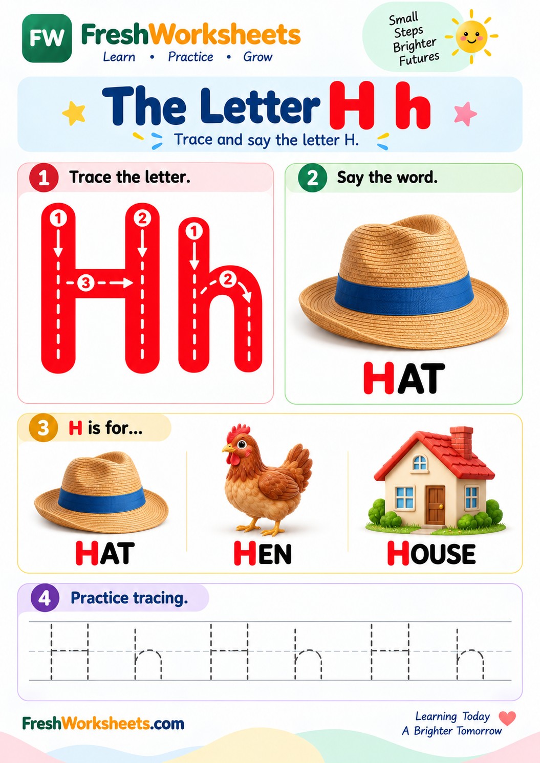 Free printable Uppercase and Lowercase Letter H worksheet PDF for kids