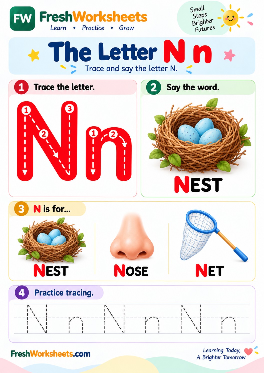 Free printable Uppercase and Lowercase Letter N worksheet PDF for kids