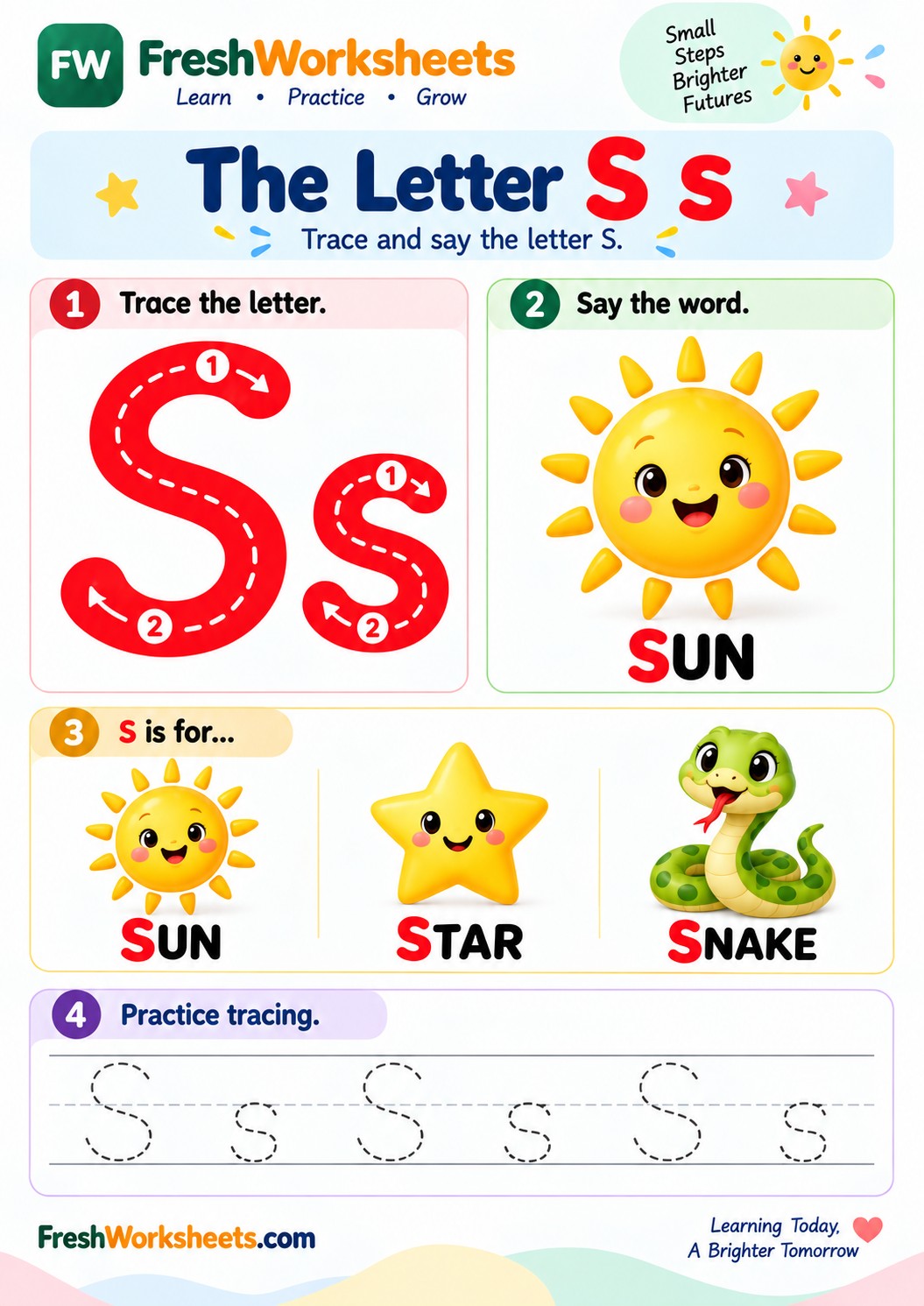 Free printable Uppercase and Lowercase Letter S worksheet PDF for kids