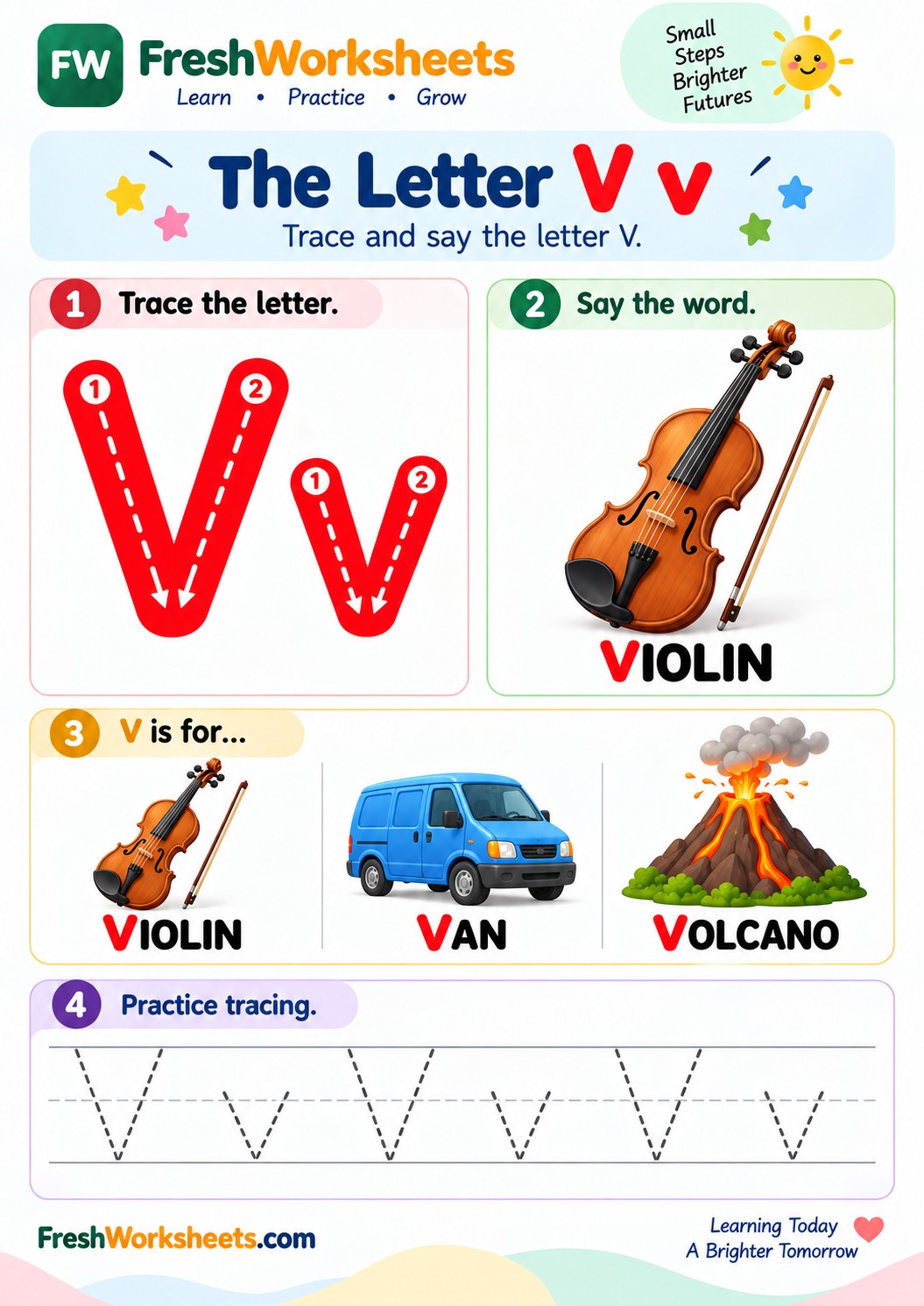 Free printable Uppercase and Lowercase Letter V worksheet PDF for kids