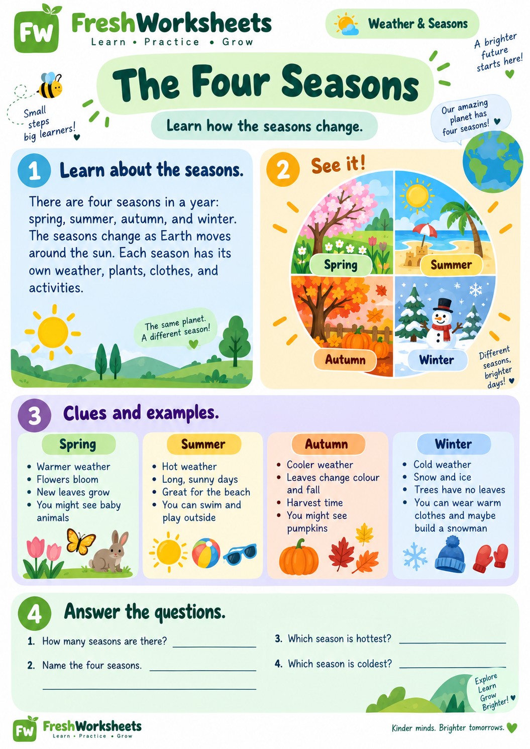 Free printable The Four Seasons worksheet PDF for kids